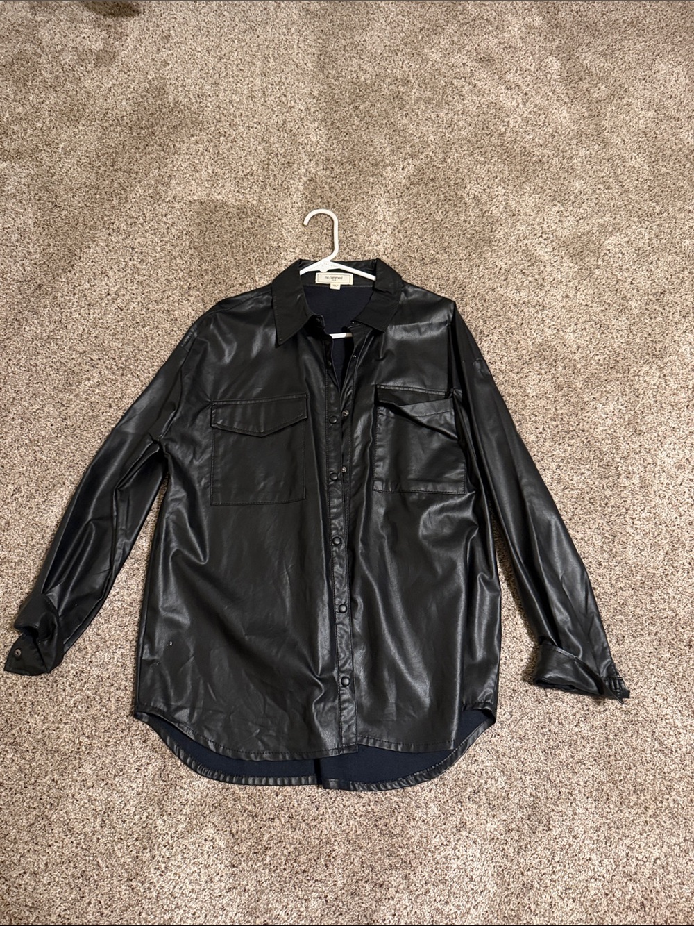 Men's Black Faux Leather Button-Up Jacket
